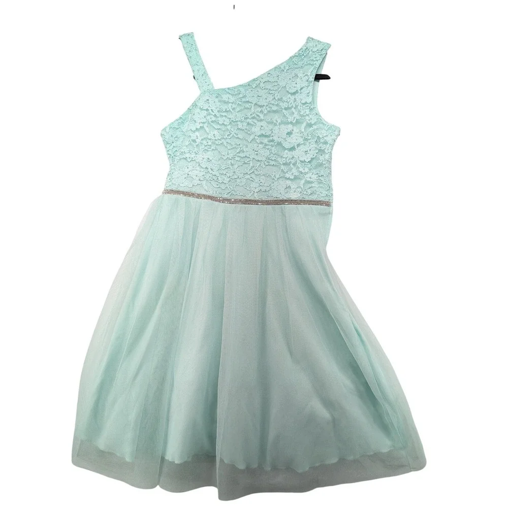 Speechless Kids Mint Green Lace Tulle Rhinestone Party Dress Girls Size 14‎